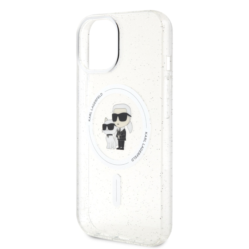 Karl Lagerfeld IML Glitter Karl and Choupette MagSafe Zadní Kryt pro iPhone 15 - průhledný