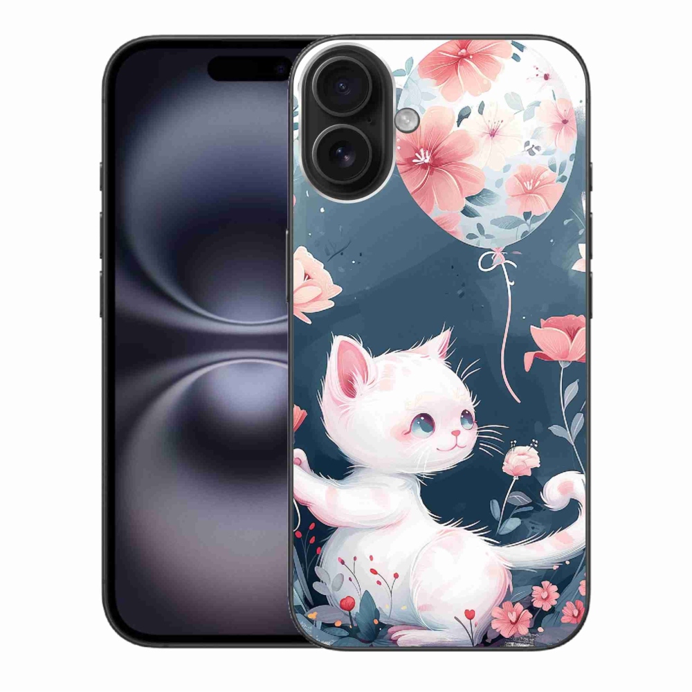 Gelový kryt mmCase na iPhone 16 Plus - kotě s balónkem