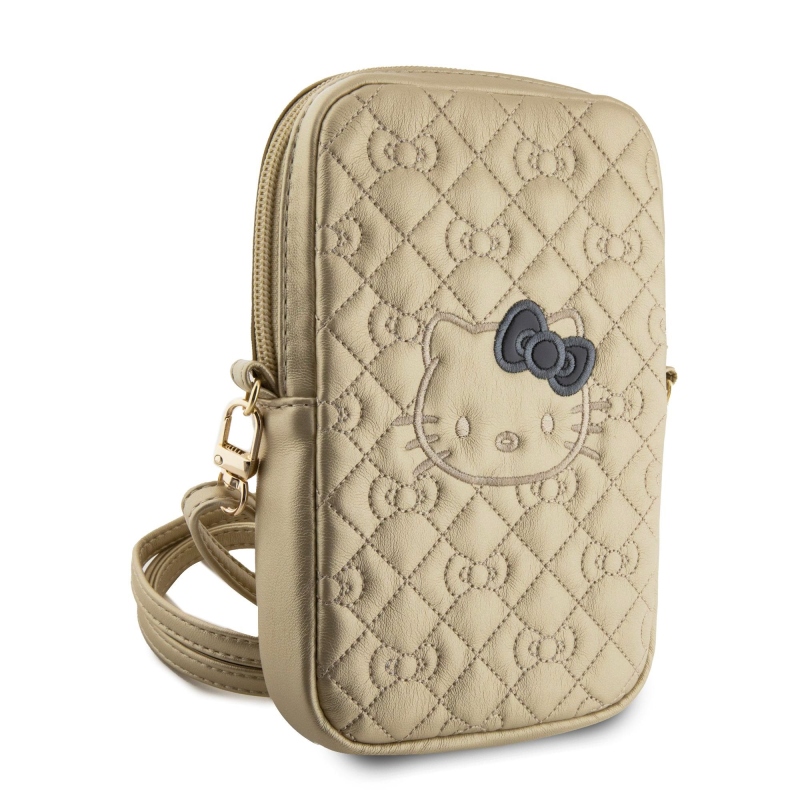 Hello Kitty PU Leather Quilted Pattern Kitty Head Logo Taška na Telefon Gold