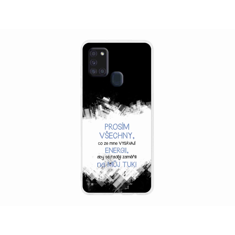 Gelový kryt mmCase na Samsung Galaxy A21s - vtipný text 1 modrý
