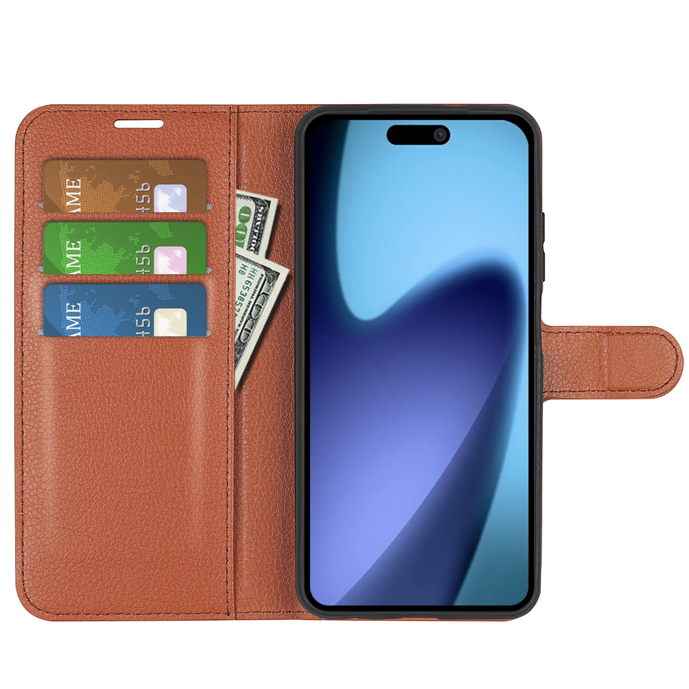 Litchi knížkové pouzdro na iPhone 17 Air - hnědé