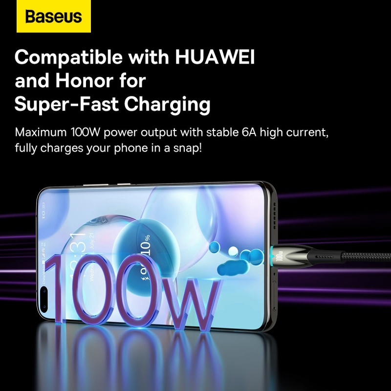 Baseus Glimmer Series Fast Charging Datový Kabel USB-A - USB-C 100W 1m Black