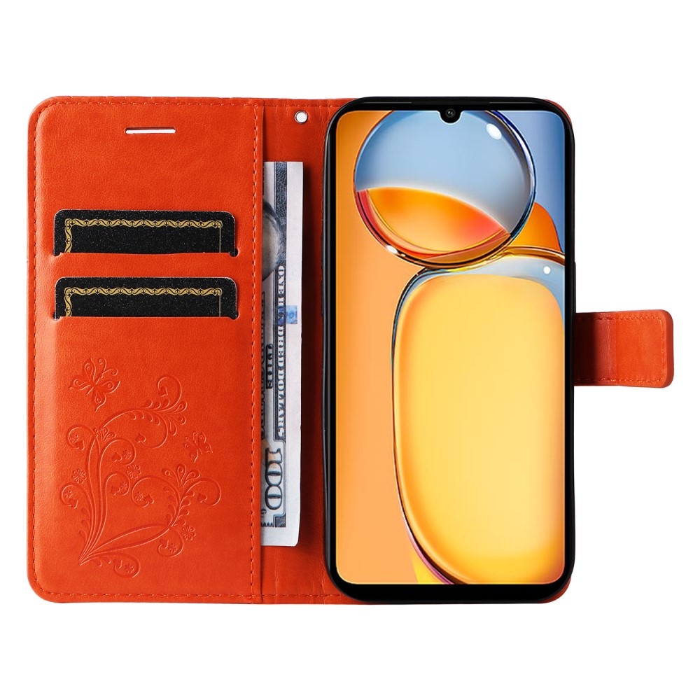 Big Butterfly knížkové pouzdro na Xiaomi Poco C65/Redmi 13C - oranžové