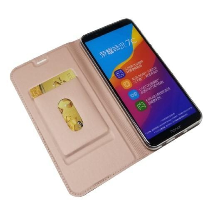 Stand PU kožené peněženkové pouzdro na mobil Huawei Y7 Prime (2018) a Honor 7C - růžovozlaté