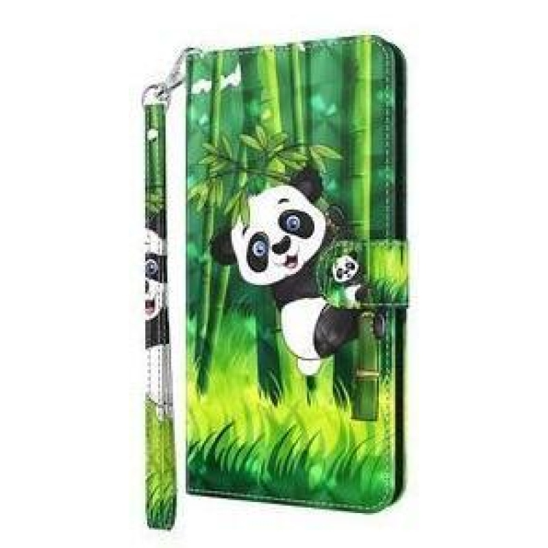Stand PU kožené peněženkové pouzdro na mobil Nokia 5.4 - panda na bambusu