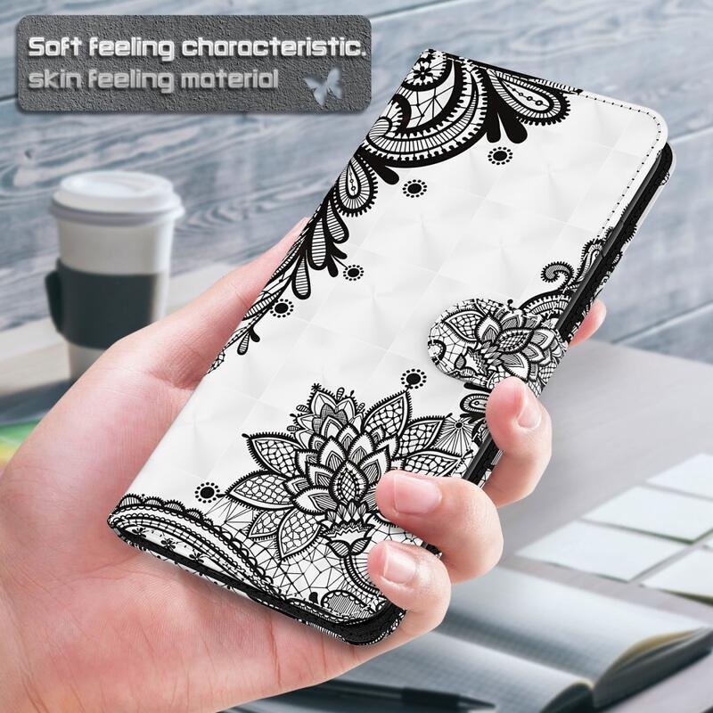 Stand PU kožené peněženkové pouzdro na mobil Samsung Galaxy A03s (166.6 x 75.9 x 9.1mm) - krajkový květ