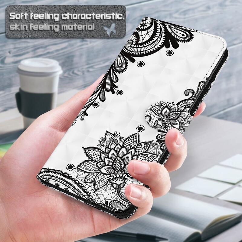 Print PU kožené peněženkové pouzdro na mobil Samsung Galaxy A03s (166.6 x 75.9 x 9.1mm) - krajkový květ