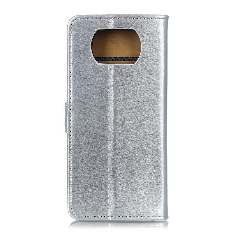 Stand PU kožené peněženkové pouzdro na mobil Xiaomi Poco X3/X3 Pro - stříbrné
