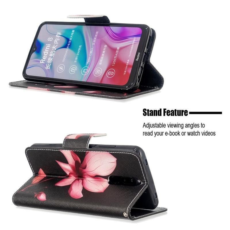 Stand PU kožené peněženkové pouzdro na mobil Xiaomi Redmi 8 - růžový květ