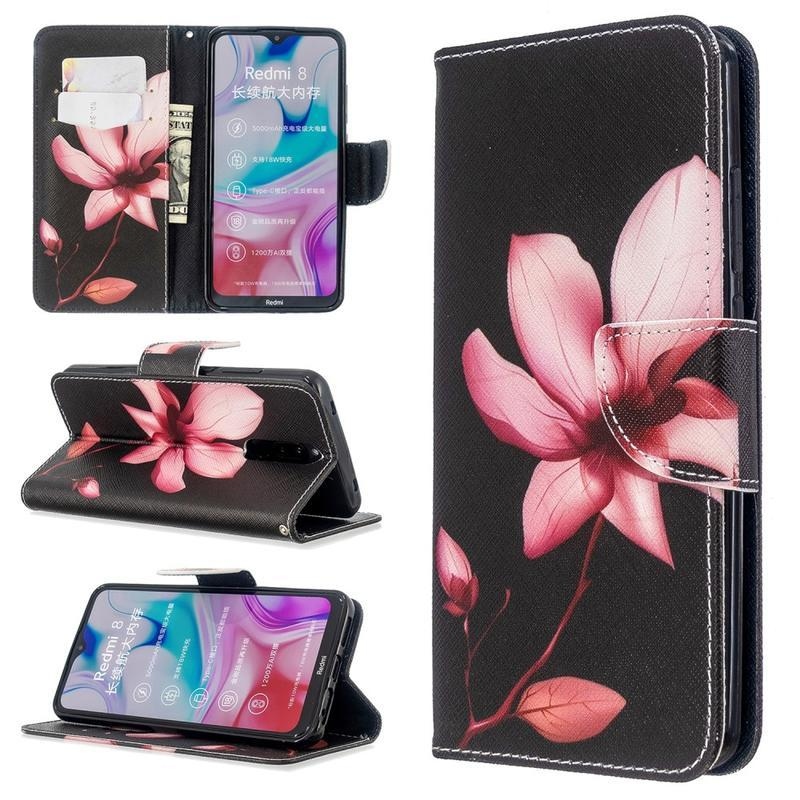 Stand PU kožené peněženkové pouzdro na mobil Xiaomi Redmi 8 - růžový květ