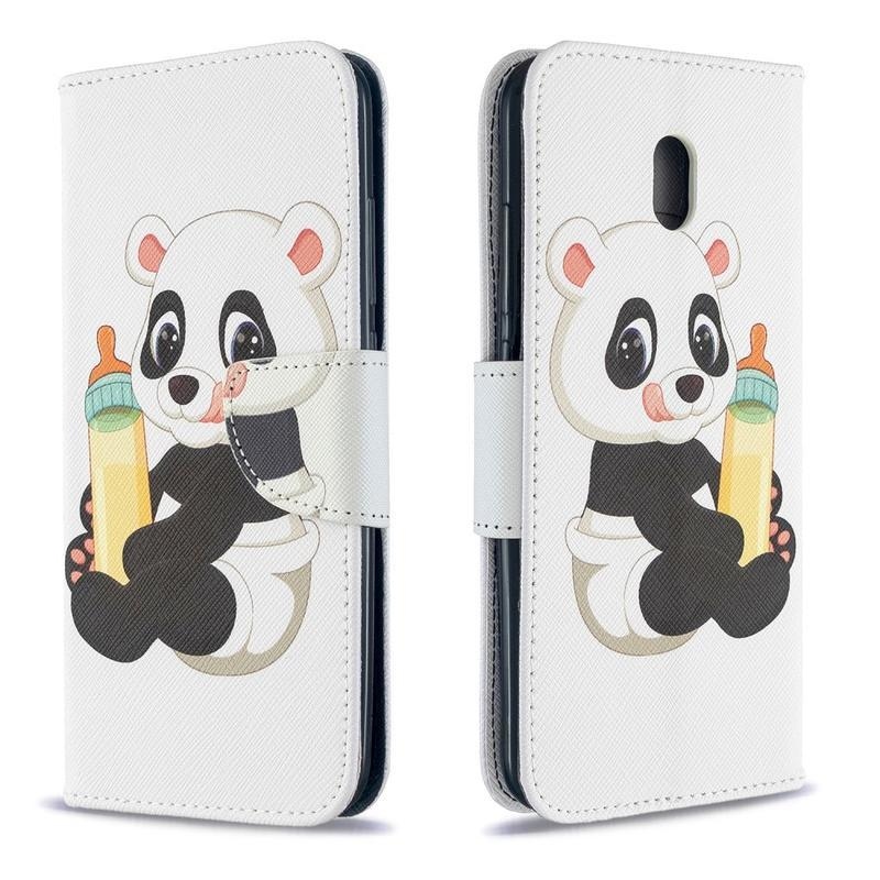 Stand PU kožené peněženkové pouzdro na mobil Xiaomi Redmi 8A - panda a flaška