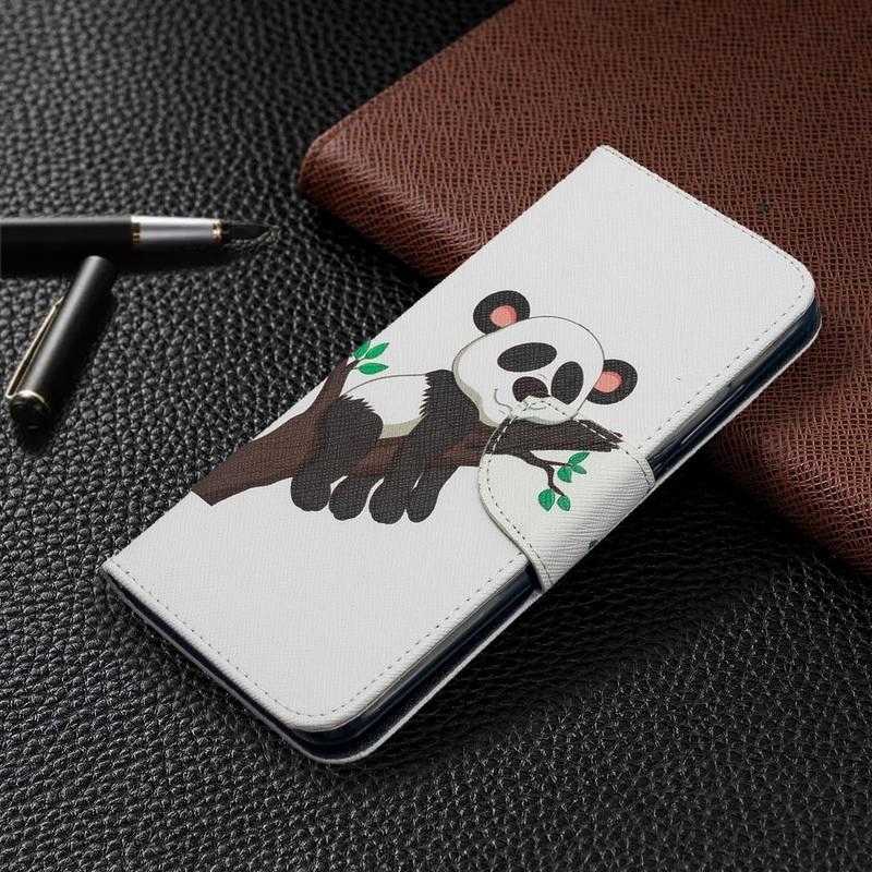 Stand PU kožené peněženkové pouzdro na mobil Xiaomi Redmi 8A - panda na stromě