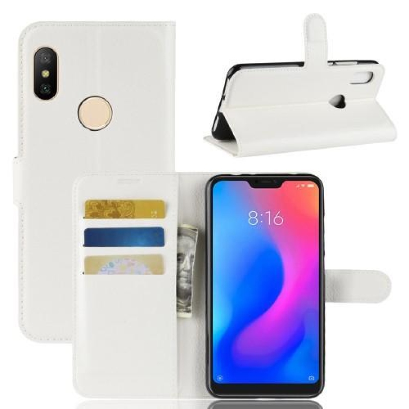 Stand PU kožené peněženkové pouzdro na mobil Xiaomi Redmi Note 6 Pro - bílé