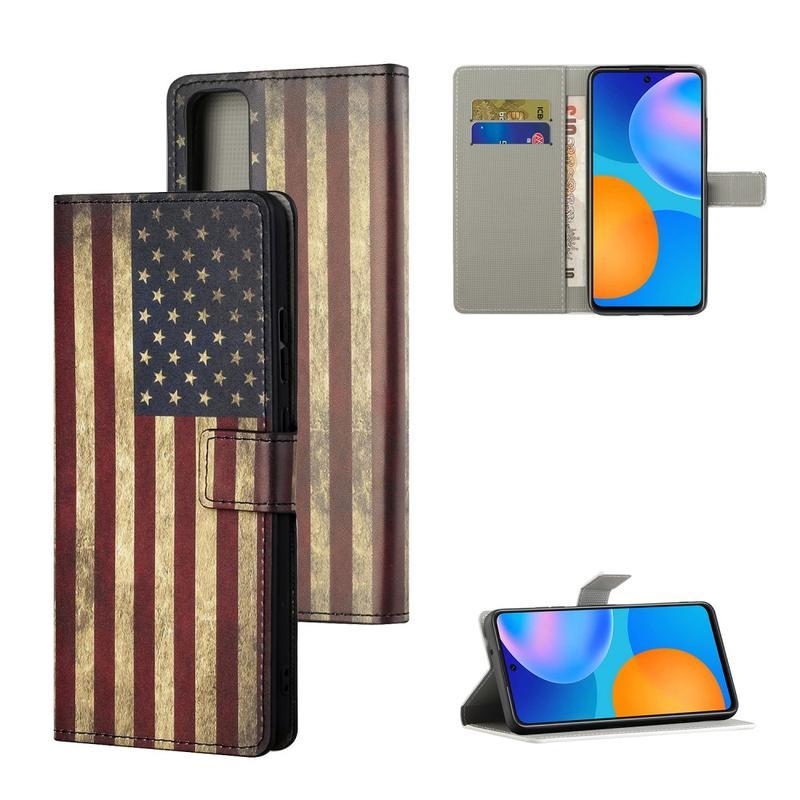 Stand PU kožené peněženkové pouzdro pro mobil Honor 10X Lite - americká vlajka