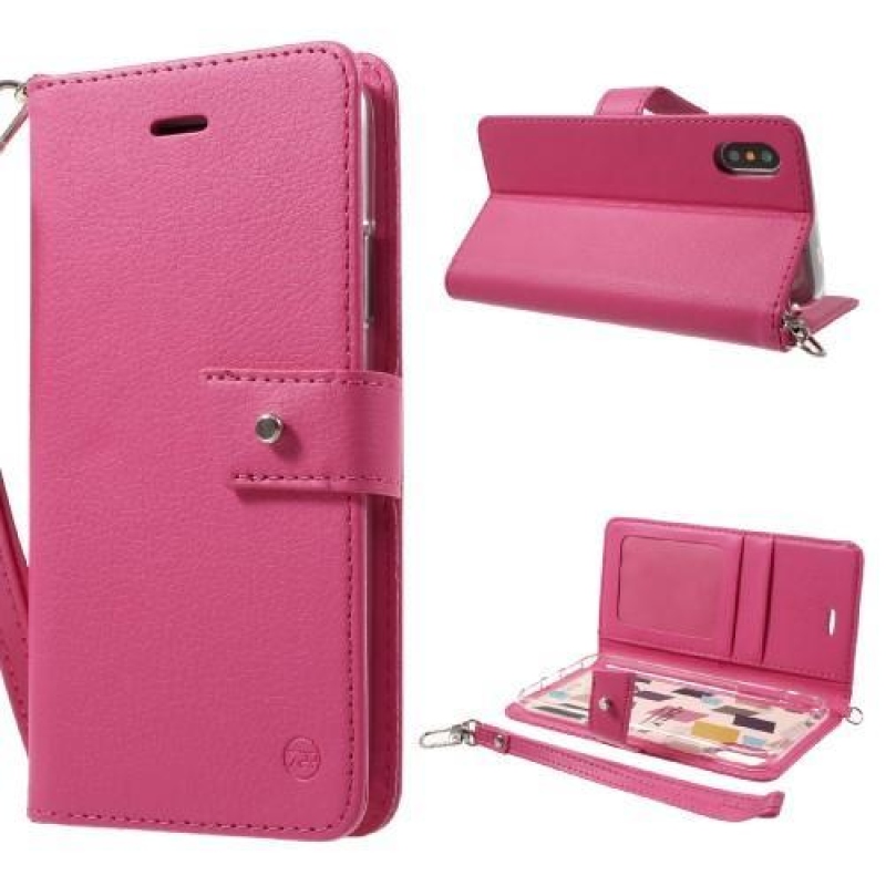 Stand PU kožené pouzdro se zapínáním na iPhone X - rose