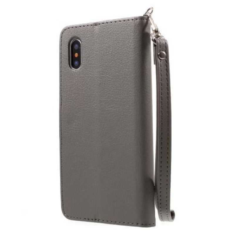 Stand PU kožené pouzdro se zapínáním na iPhone X - šedé