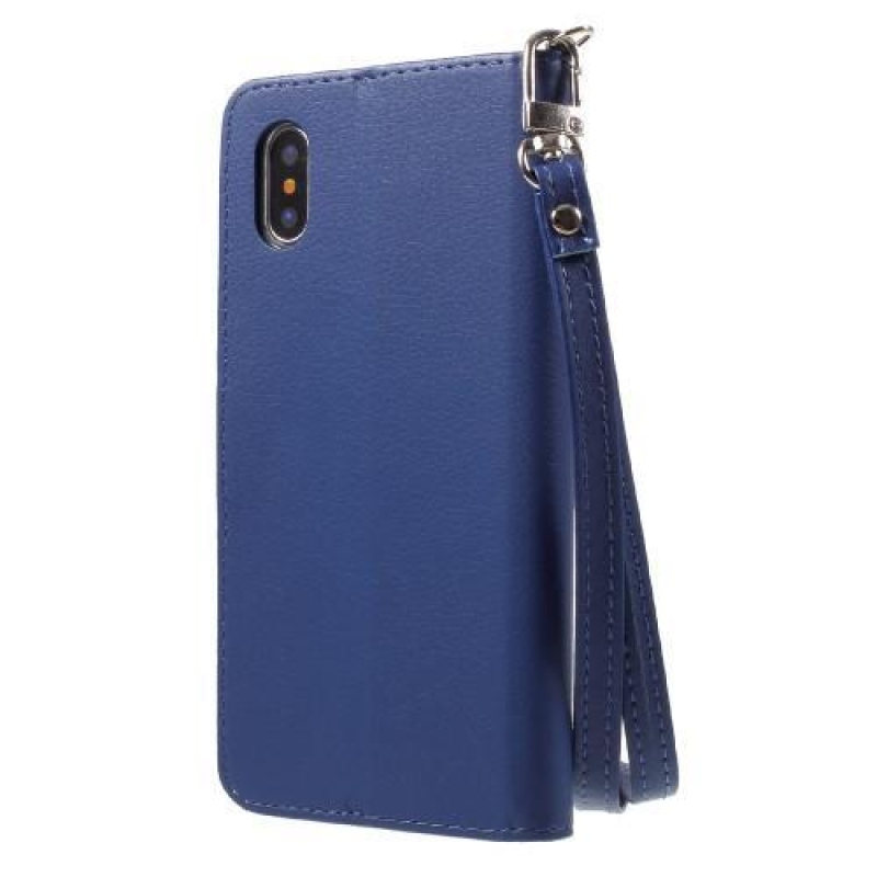 Stand PU kožené pouzdro se zapínáním na iPhone X - tmavěmodré