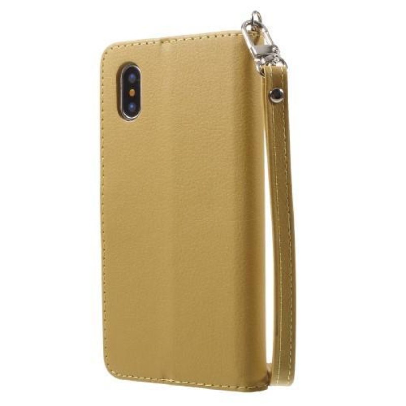 Stand PU kožené pouzdro se zapínáním na iPhone X - zlaté