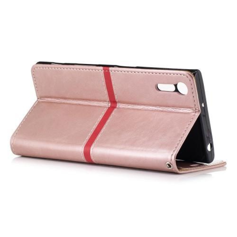 Standy PU kožené peněženkové pouzdro na Sony Xperia XZ - růžovozlaté