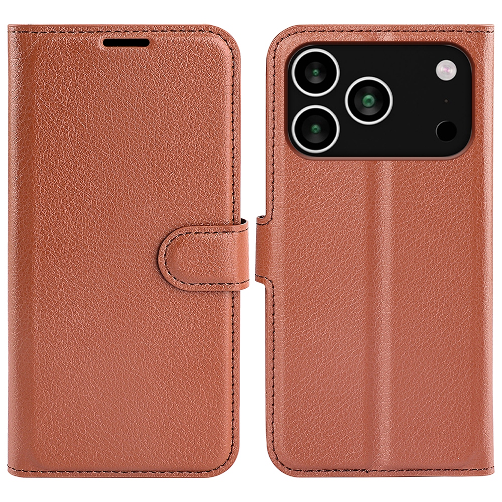 Litchi knížkové pouzdro na iPhone 17 Pro - hnědý