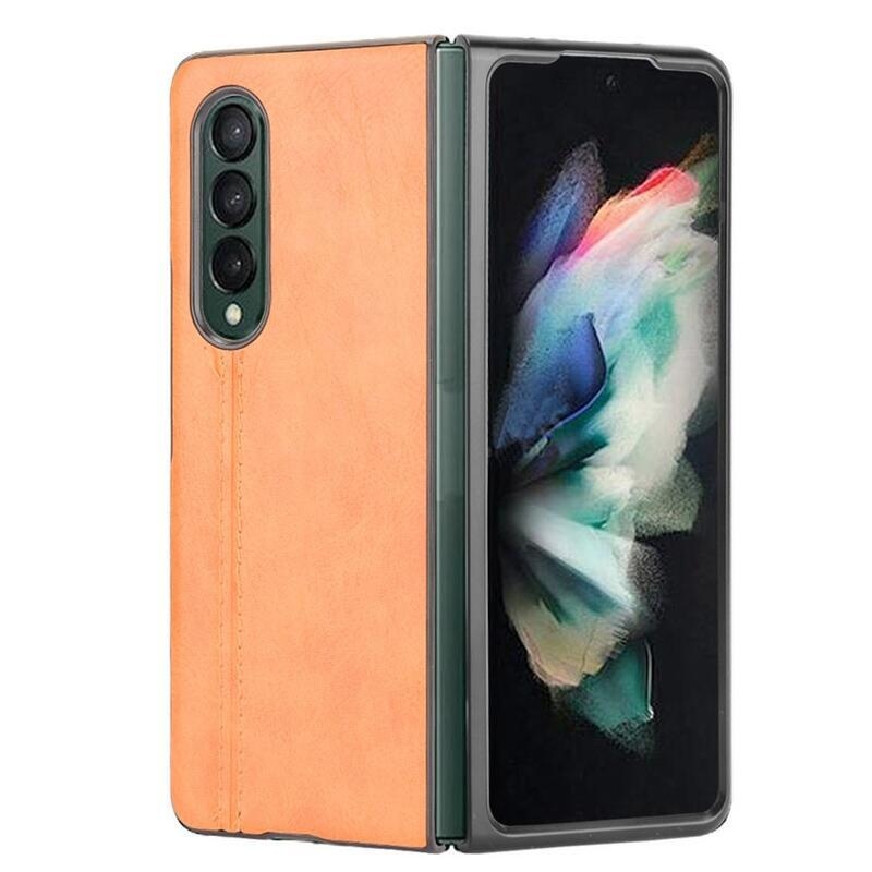 Stitchi plastový obal potažený PU kůží na mobil Samsung Galaxy Z Fold3 5G - žlutý