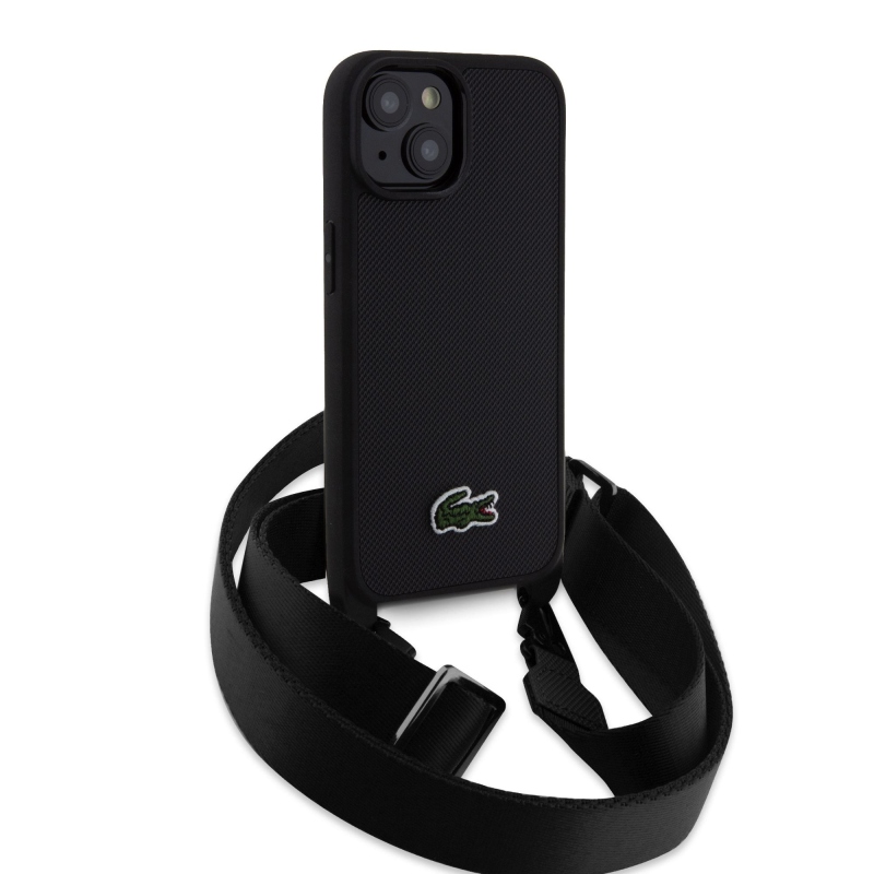 Lacoste Iconic Petit Pique Crossbody Popruh Woven Logo Zadní Kryt pro iPhone 15 Black