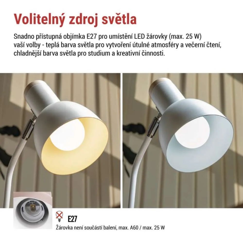 Stolní lampa POPPY na žárovku E27 - bílá