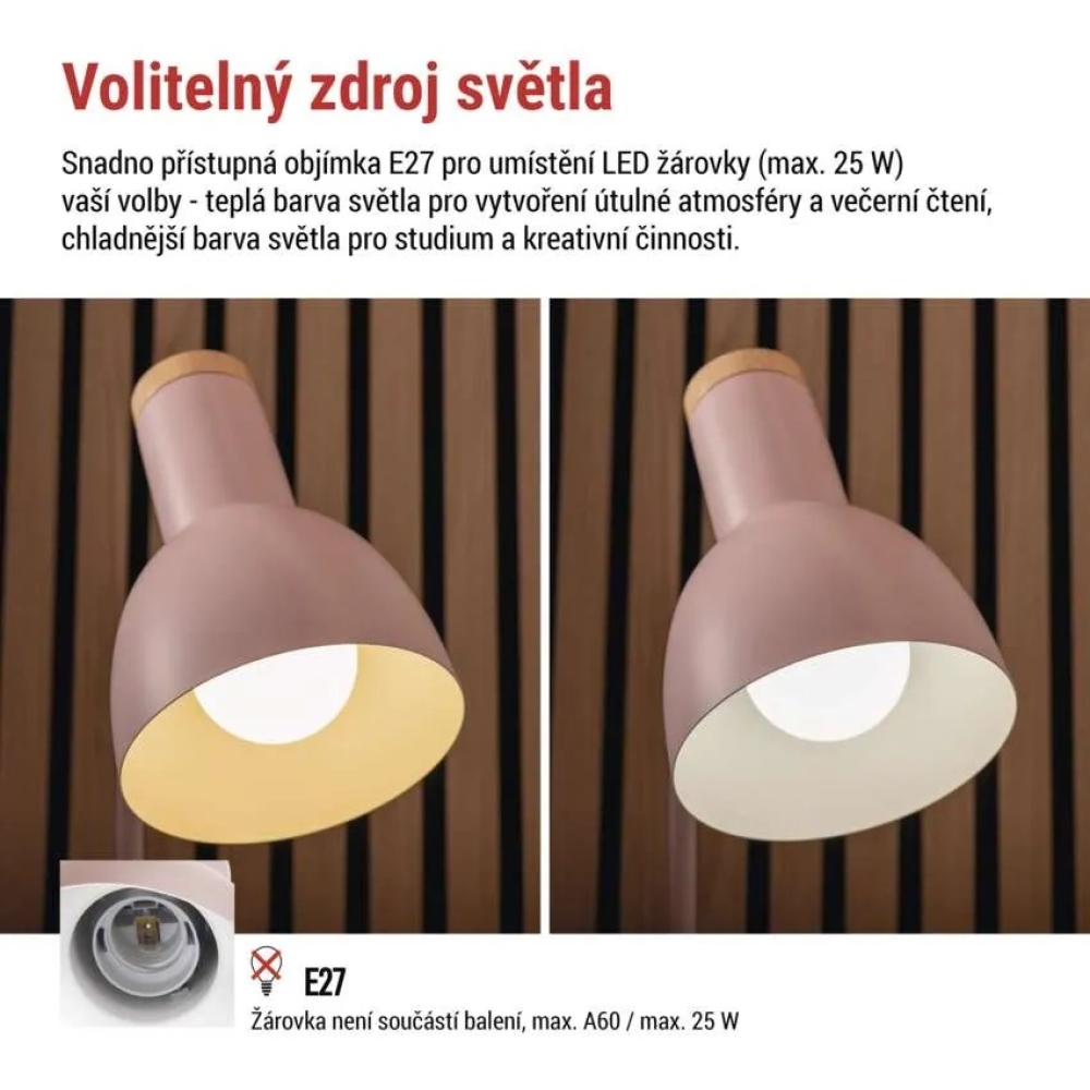 Stolní lampa POPPY na žárovku E27 - růžová