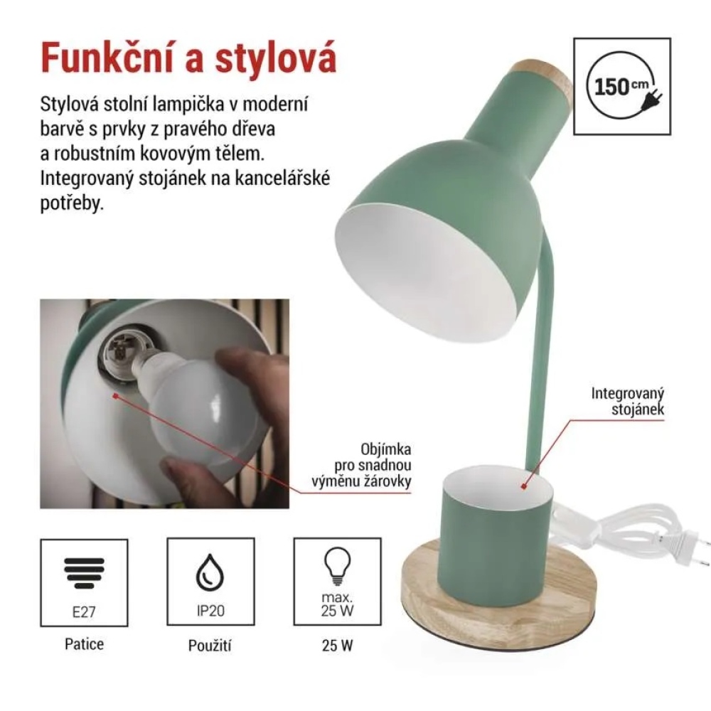 Stolní lampa POPPY na žárovku E27 - zelená