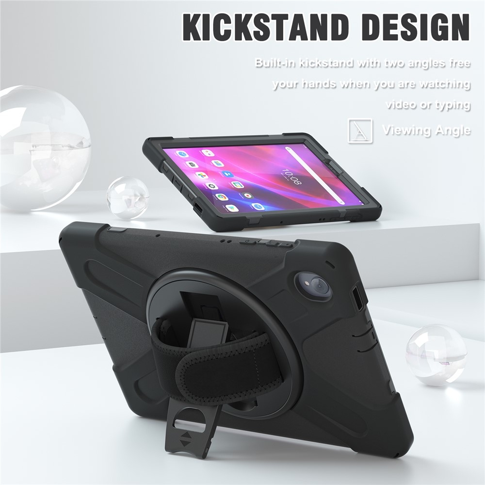 Strap odolný kryt s držákem na ruku a ramenním popruhem na Lenovo Tab M10 Plus TB-X606F/X/V - černý