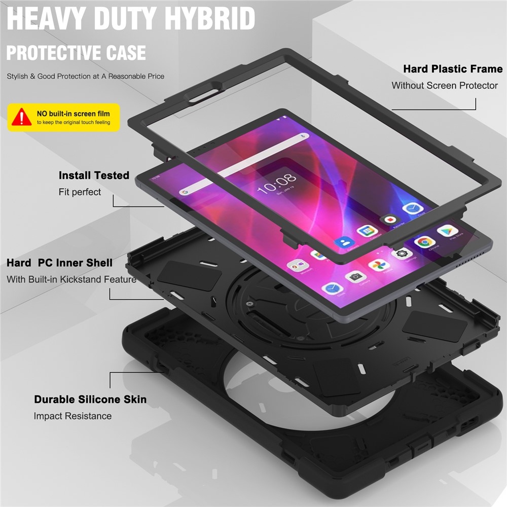 Strap odolný kryt s držákem na ruku a ramenním popruhem na Lenovo Tab M10 Plus TB-X606F/X/V - černý