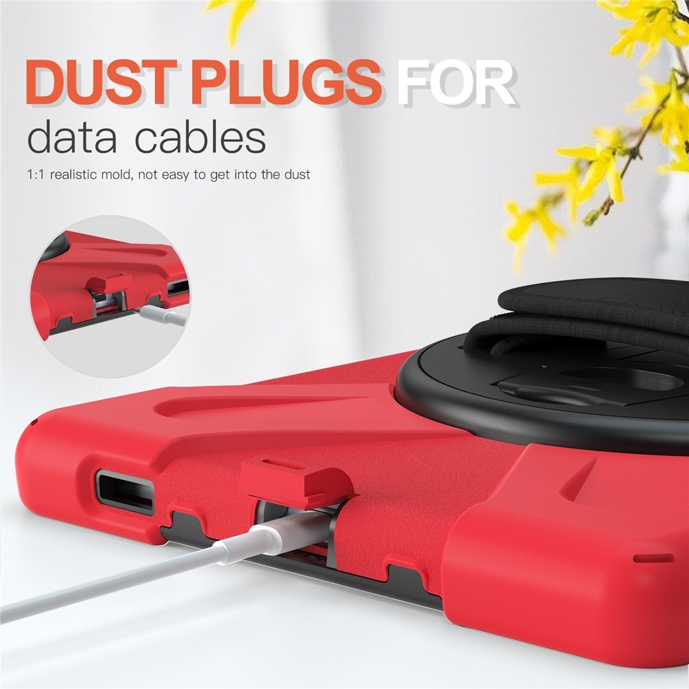 Strap odolný kryt s držákem na ruku a ramenním popruhem na Lenovo Tab M10 Plus TB-X606F/X/V - červený