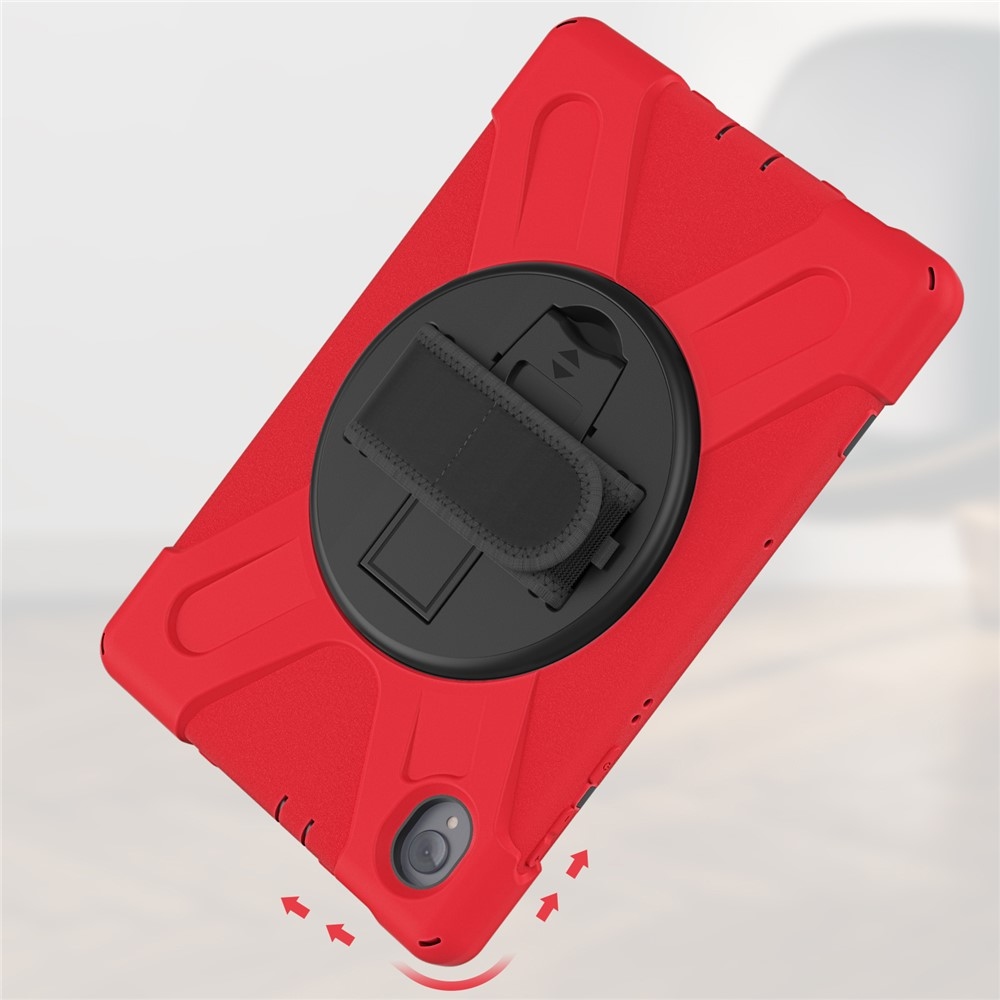 Strap odolný kryt s držákem na ruku a ramenním popruhem na Lenovo Tab M10 Plus TB-X606F/X/V - červený