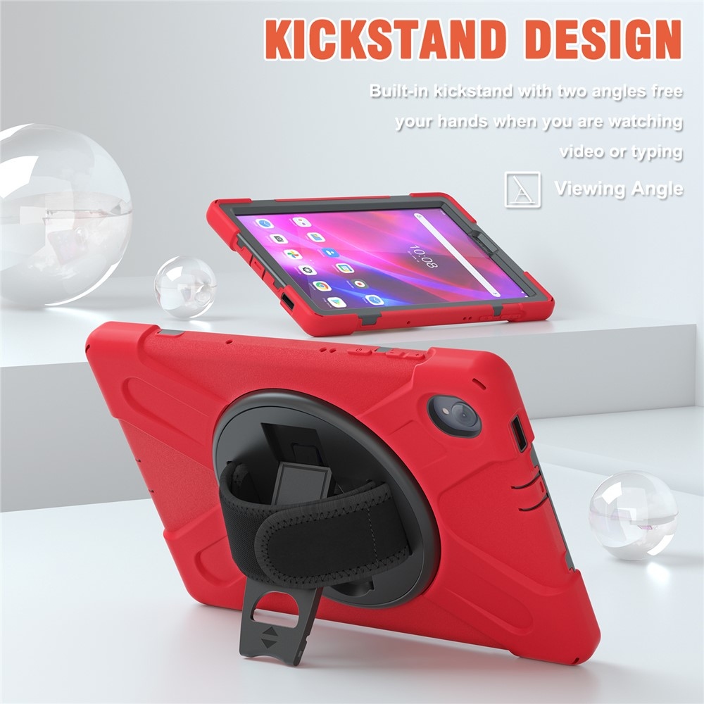 Strap odolný kryt s držákem na ruku a ramenním popruhem na Lenovo Tab M10 Plus TB-X606F/X/V - červený
