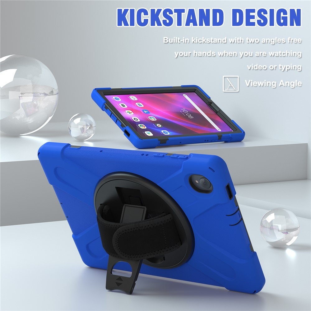 Strap odolný kryt s držákem na ruku a ramenním popruhem na Lenovo Tab M10 Plus TB-X606F/X/V - modrý