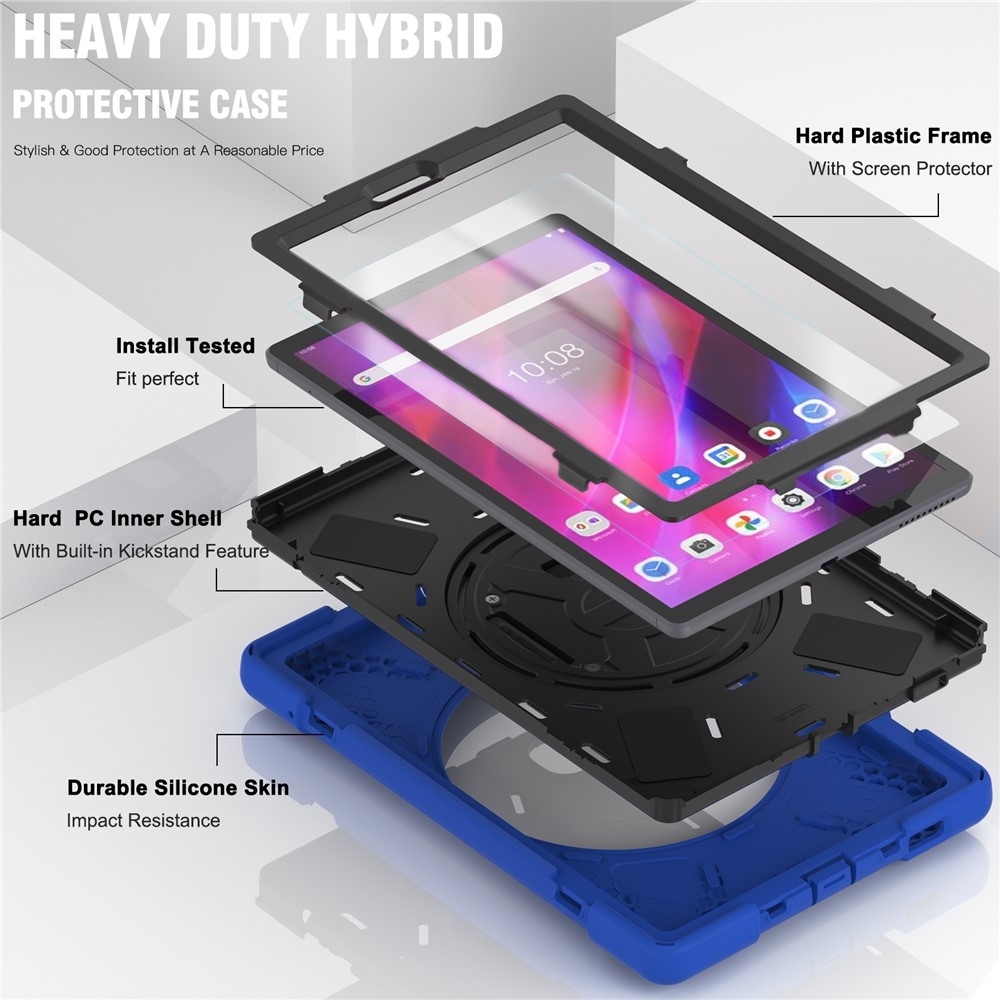 Strap odolný kryt s držákem na ruku a ramenním popruhem na Lenovo Tab M10 Plus TB-X606F/X/V - modrý