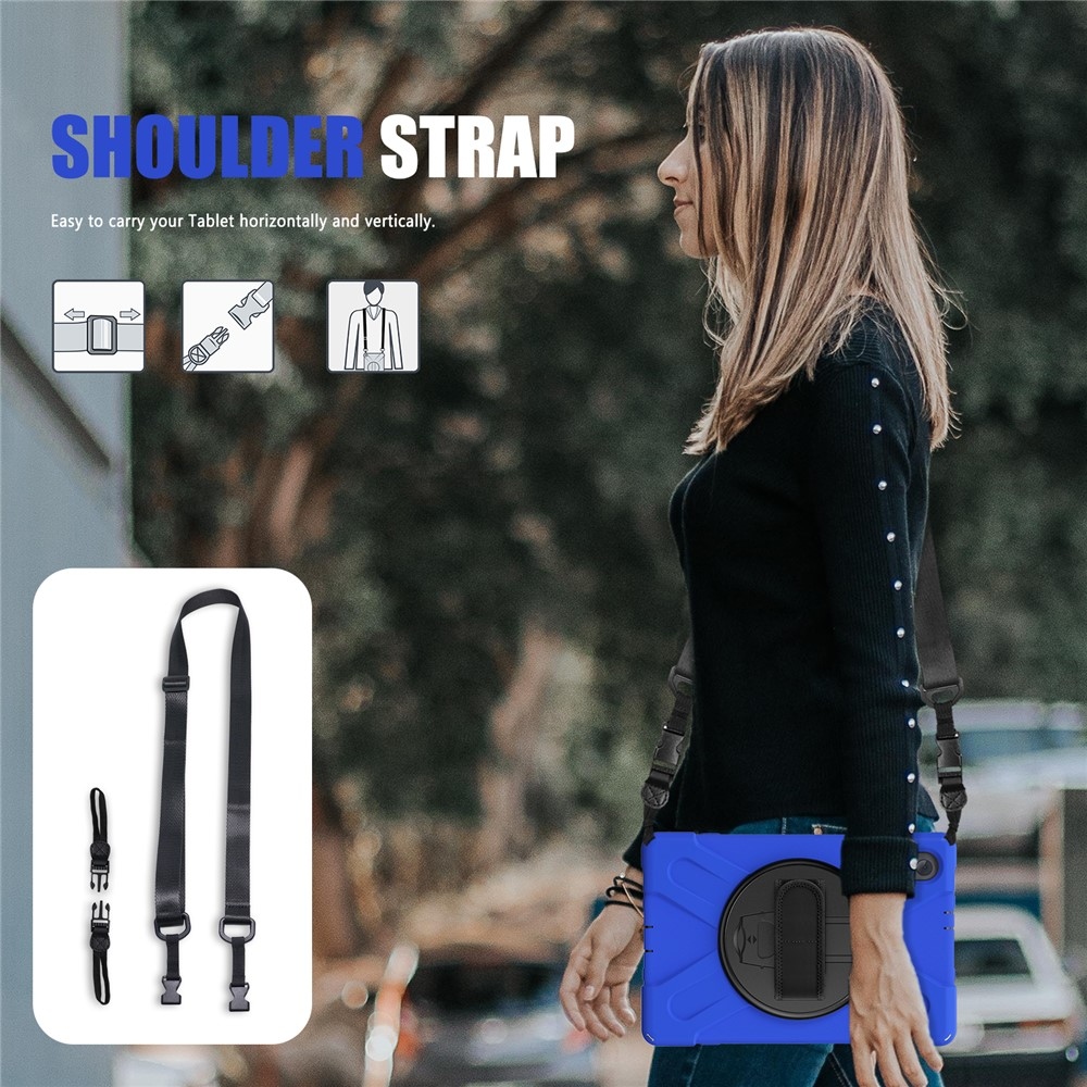 Strap odolný kryt s držákem na ruku a ramenním popruhem na Lenovo Tab M10 Plus TB-X606F/X/V - modrý