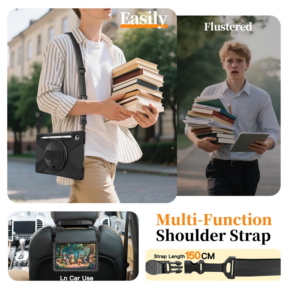Strap odolný kryt s držákem na ruku a ramenním popruhem na Samsung Galaxy Tab S11 - černý