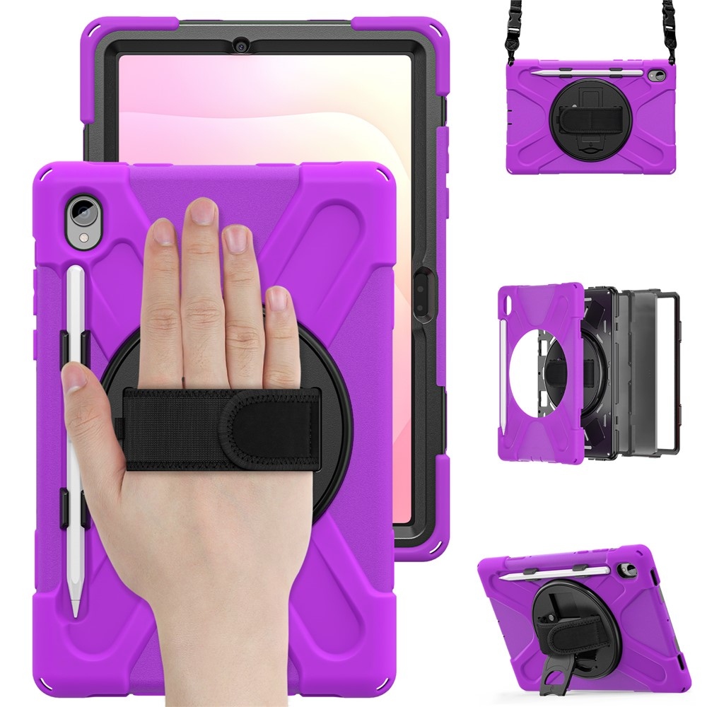 Strap odolný kryt s držákem na ruku a ramenním popruhem na Samsung Galaxy Tab S11 - fialový