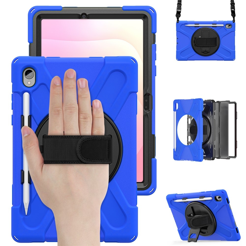 Strap odolný kryt s držákem na ruku a ramenním popruhem na Samsung Galaxy Tab S11 - modrý