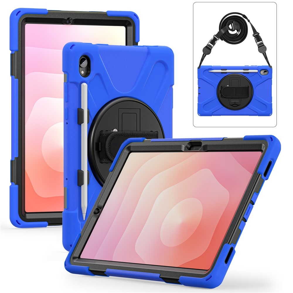 Strap odolný kryt s držákem na ruku a ramenním popruhem na Samsung Galaxy Tab S11 - modrý