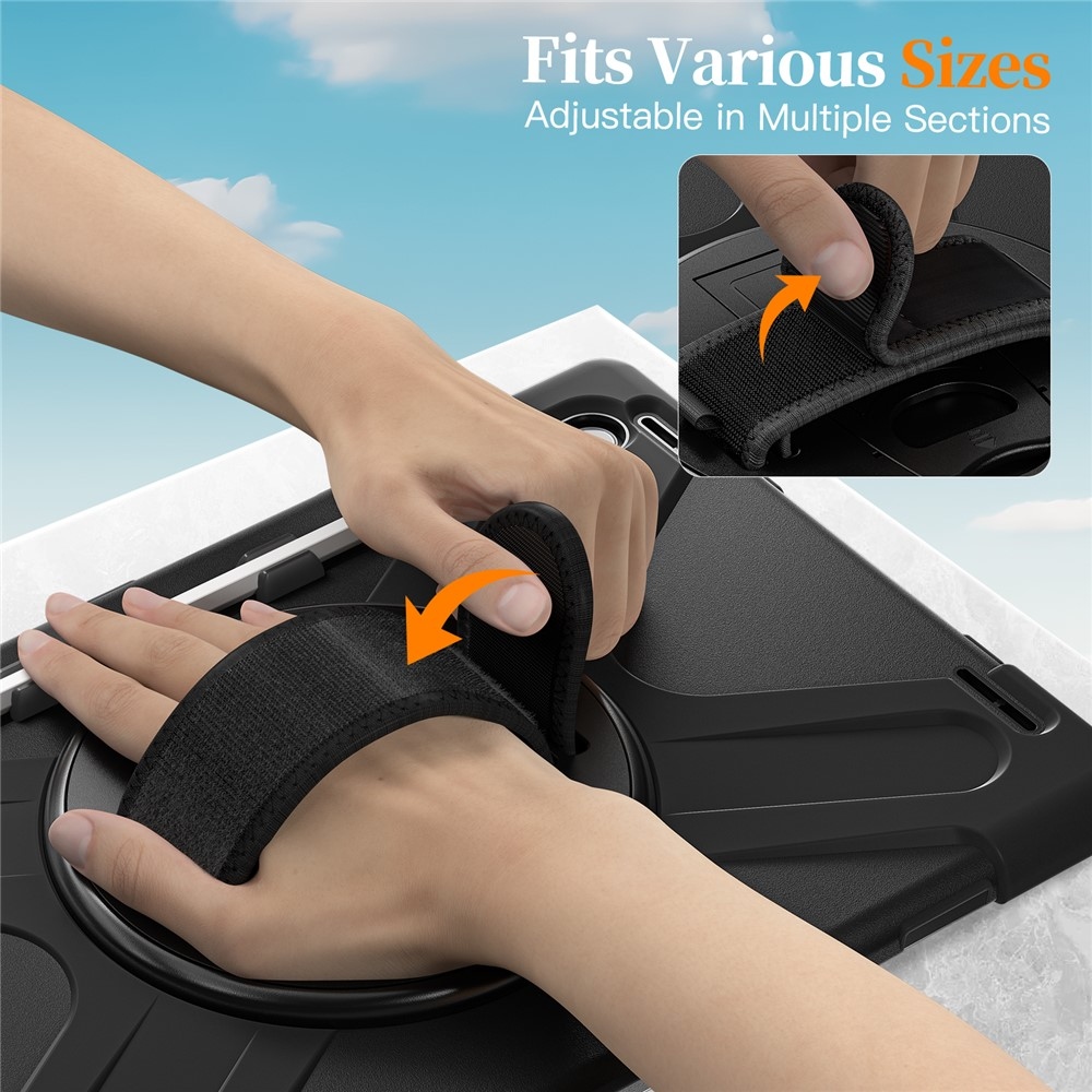 Strap odolný kryt s držákem na ruku a ramenním popruhem na Samsung Galaxy Tab S11 Ultra - černý