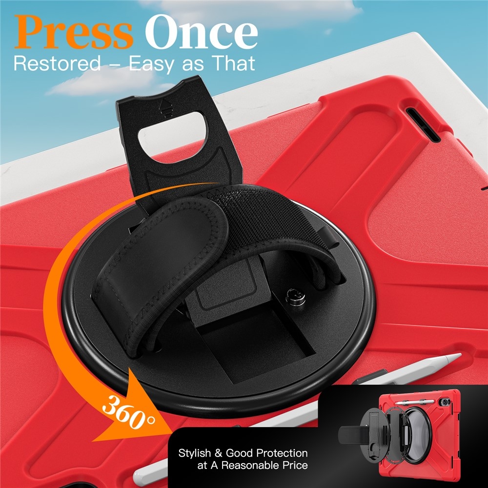 Strap odolný kryt s držákem na ruku a ramenním popruhem na Samsung Galaxy Tab S11 Ultra - červený