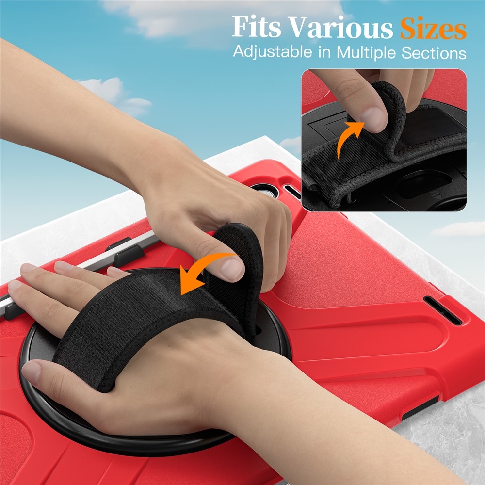 Strap odolný kryt s držákem na ruku a ramenním popruhem na Samsung Galaxy Tab S11 Ultra - červený