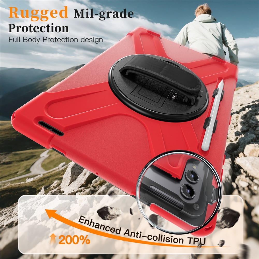 Strap odolný kryt s držákem na ruku a ramenním popruhem na Samsung Galaxy Tab S11 Ultra - červený