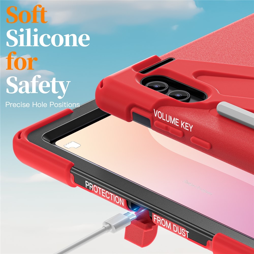 Strap odolný kryt s držákem na ruku a ramenním popruhem na Samsung Galaxy Tab S11 Ultra - červený