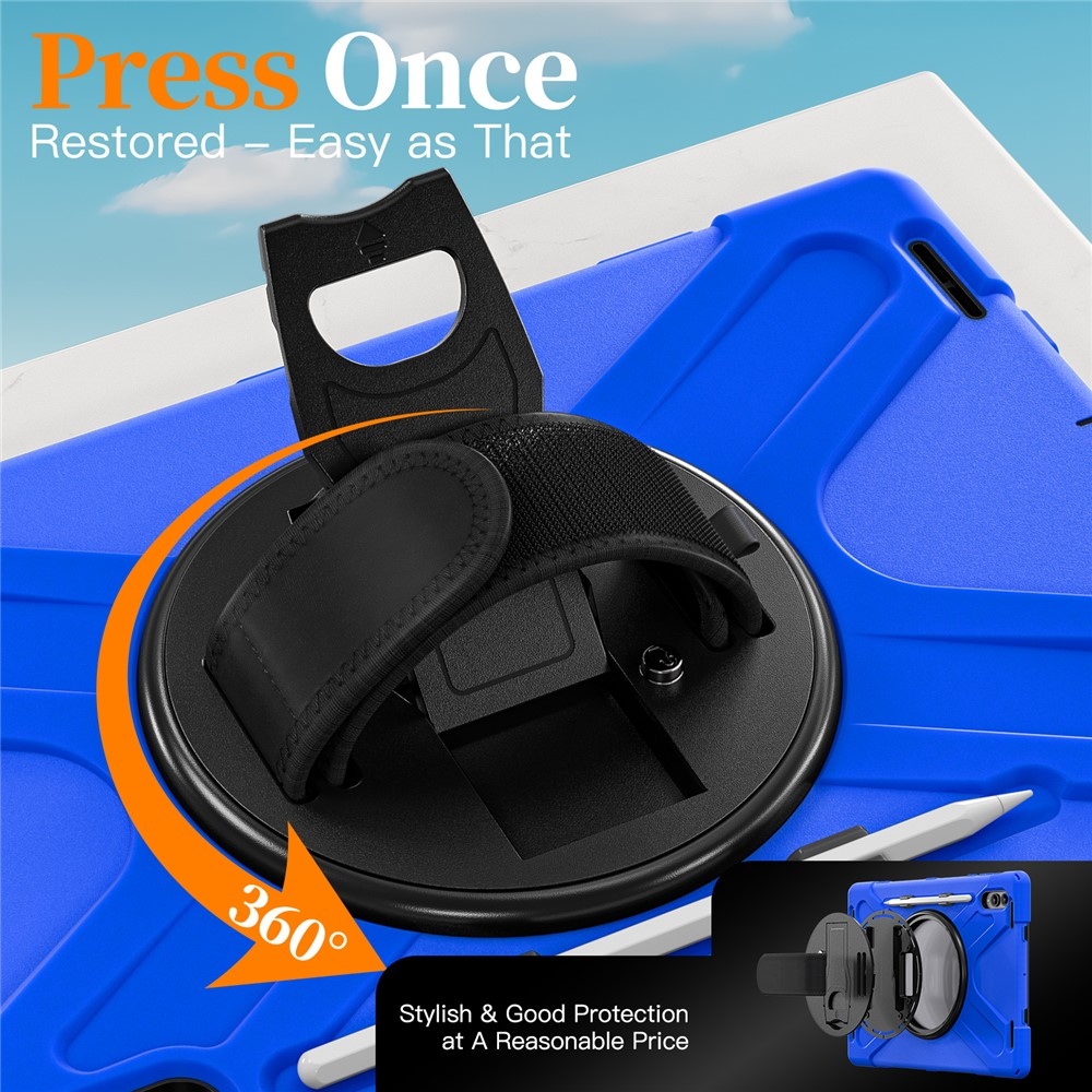 Strap odolný kryt s držákem na ruku a ramenním popruhem na Samsung Galaxy Tab S11 Ultra - modrý