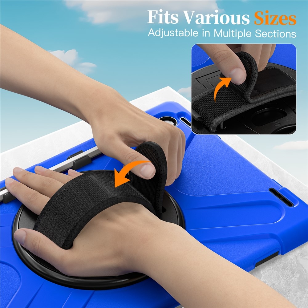 Strap odolný kryt s držákem na ruku a ramenním popruhem na Samsung Galaxy Tab S11 Ultra - modrý