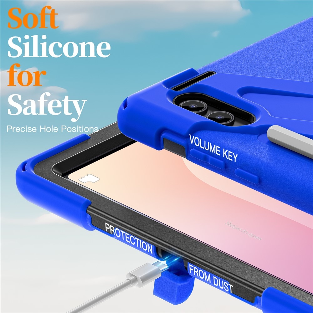 Strap odolný kryt s držákem na ruku a ramenním popruhem na Samsung Galaxy Tab S11 Ultra - modrý