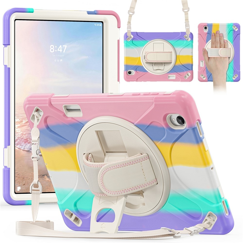 Strap odolný kryt s držákem na ruku a ramenním popruhem na Samsung Galaxy Tab S12+ - barevné pruhy